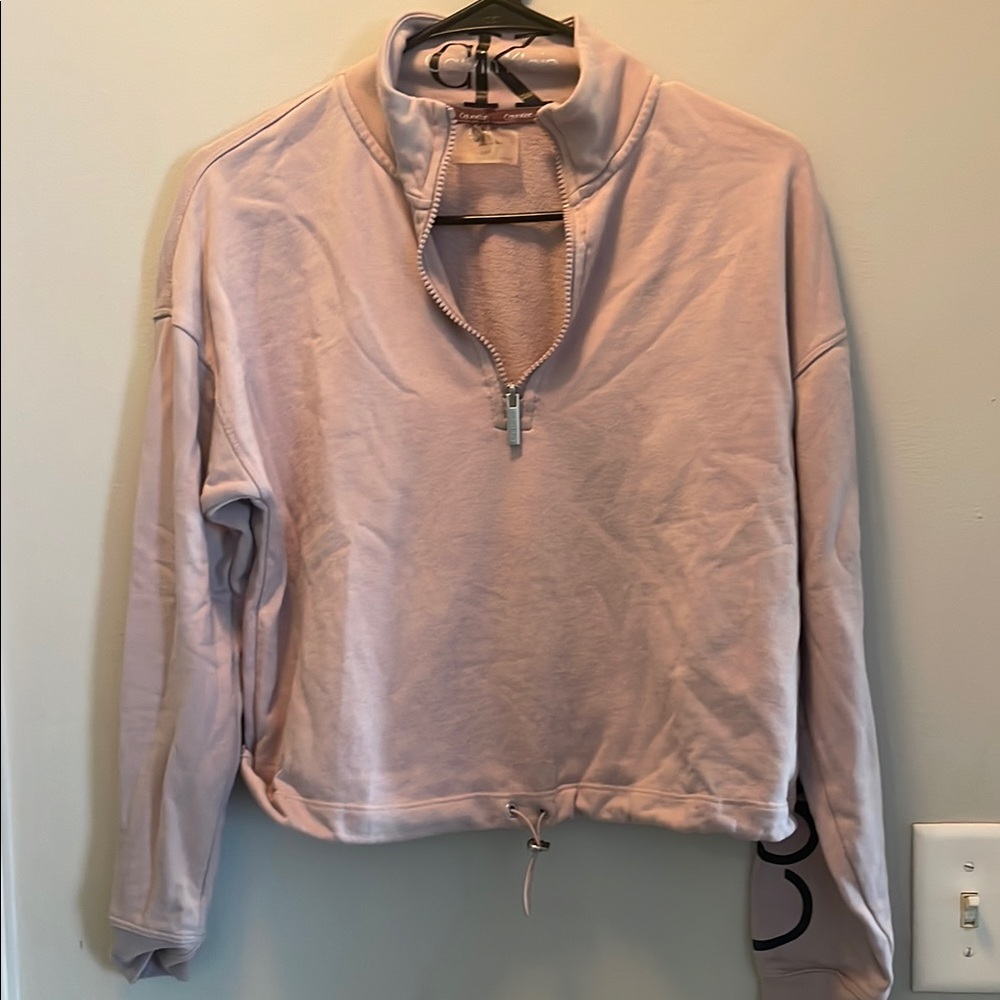 Calvin Klein Boxy Tan Long Sleeve Zippered Sweatshirt